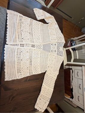 Lucky Brand Cream Crochet Open-Front Cardigan
